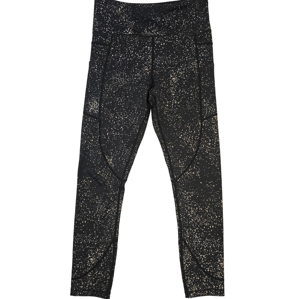 Zyia Active Black Metallic Splatter High Rise Pocket Leggings Size 6-8